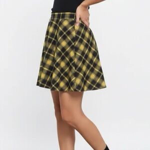 Midnight Hour Yellow Plaid Zip Front Mini A Line Skirt XS